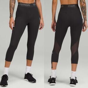 Lululemon Logo Waistband High-Rise Training Crop 21" Size 12 EUC
